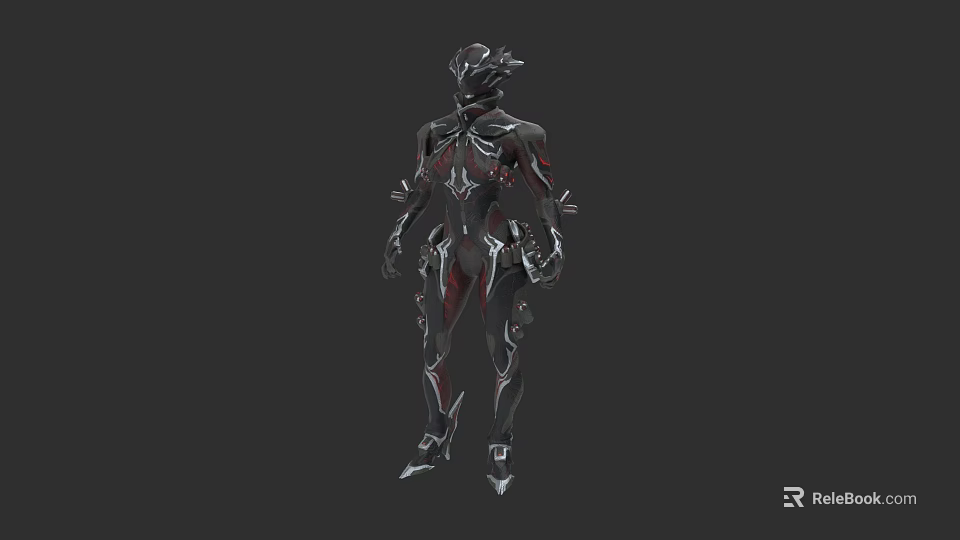 Futuristic Game Character With Black Red Mechanical Armor And Detailed Design 3d model 