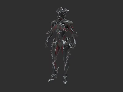 Futuristic Game Character With Black Red Mechanical Armor And Detailed Design 3d model