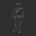 Futuristic Game Character With Black Red Mechanical Armor And Detailed Design