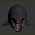 Blue Whale With Elongated Body Open Mouth And Yellow Throat On Gray Background
