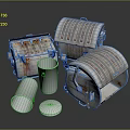 Household Items Including Rusty Metal Containers White Trash Bins With Lids And Open Tops
