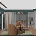 Stylish Green Clothing Store With Wardrobes Hanging Clothes Shoes Drawers Chair And Wooden Floor