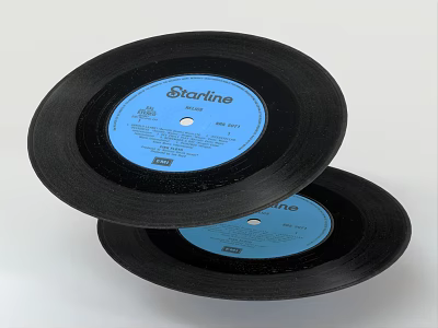 Starline Black Vinyl Records With Blue Labels Stacked Retro Design View 3d model