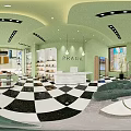 Prada Luxury Clothing Store Interior With Display Shelves And Fashion Apparel