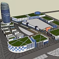 Modern Commercial Complex With Curved Glass Curtain Wall And Multi Storey Structure 3d model