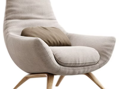 Light Gray Upholstered Single Sofa With Brown Cushion And Wooden Legs Modern Design 3d model