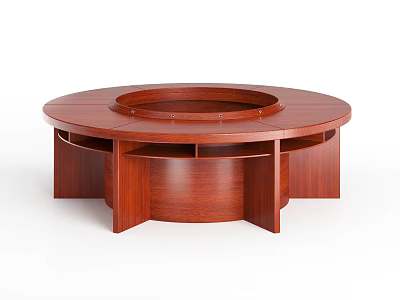 Round Wooden Conference Table With Lower Storage Compartments And Smooth Surface 3d model