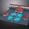 Traditional Chinese Courtyard Design With Red Roofed Buildings Blue Ponds And Pink Cherry Blossom