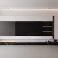 Modern TV Wall Design With White Cabinets Black Panel And Fireplace 3d model