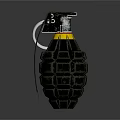 Military Hand Grenade With Green Ribbed Surface Yellow Stripe Fuse And Metal Pin