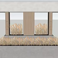 Elegant Window Display Featuring Golden Wheat Ears Wooden Panels And Light Colored Background