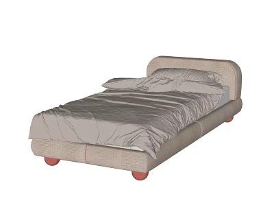 Light Colored Kids Bed With Curved Headboard Round Legs And Soft Bed Sheets 3d model