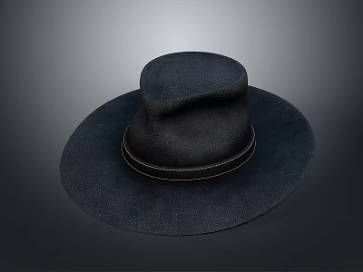 Stylish Black Wide Brimmed Hat Featuring Leather Band For Everyday Use 3d model