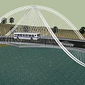 Modern White Arch Bridge with Vehicles Driving and Green Surrounding Landscape