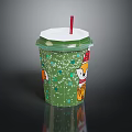 Decorative Green Paper Cup Featuring White Lid Red Straw And Cute Cartoon Patterns