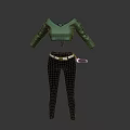 Casual Daily Outfit With Green Cropped Top Black Pants And White Belt Accessory