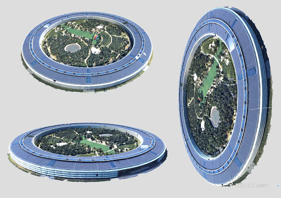 Futuristic Circular Architecture Design With Green Interior Landscape And Gardens 3d model 