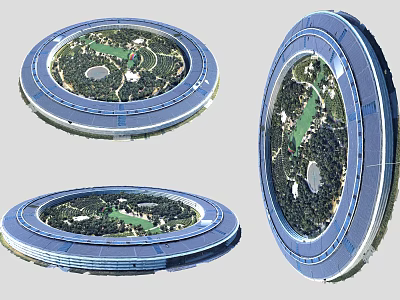 Futuristic Circular Architecture Design With Green Interior Landscape And Gardens 3d model