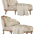 Elegant Vintage Chaise Lounge With Floral Silk Fabric Carved Wooden Legs And Decorative Pillows