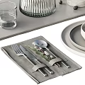 Elegant Tableware Set With White Plates Bowls Glasses Water Jug And Green Vase On Tray