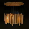 Abstract Geometric Pendant Light With Wooden Slats And Warm Glow Effect