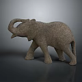 Stone Elephant Sculpture With Textured Surface Standing Pose On Dark Reflective Base 3d model