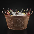 Brass Bucket Engraved With COLD BEER Filled With Ice Cubes And Multiple Beer Bottles
