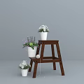 Garden Decor Featuring Wooden Ladder And White Planters With Various Flowers And Green Plants