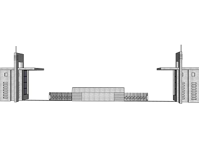 Modern Building Facade Design With Symmetric Towers And Linear Structures 3d model