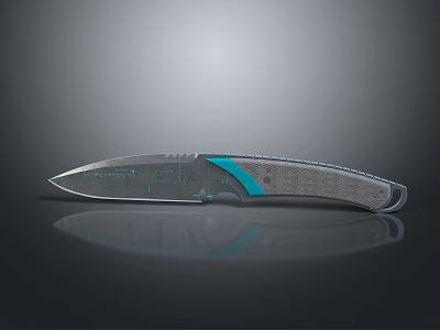 Modern Folding Knife With Engraved Blade Gray Textured Handle Blue Accent And Reflective Finish 3d model