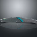 Modern Folding Knife With Engraved Blade Gray Textured Handle Blue Accent And Reflective Finish