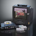 Vintage Gaming Console Displaying The Legend of Zelda With Game Controller And Cartridges