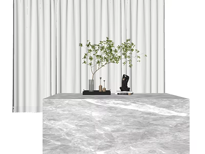 Elegant Decorative Ornament Set With Green Plant Clear Vase Black Ornament On Marble Tabletop 3d model