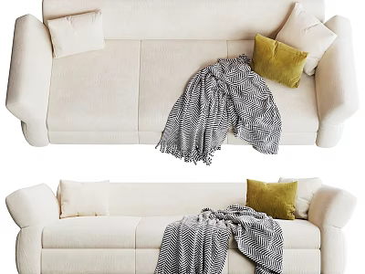 Comfortable Beige Fabric Sectional Sofa with Decorative Pillows and Throw Blanket 3d model