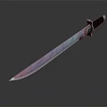 Shiny Metallic Sword With Rainbow Colored Blade And Black Handle On Reflective Surface
