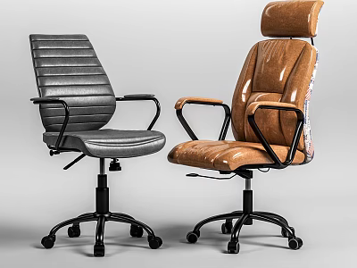 Modern Leather Office Chairs With Armrests And Swivel Wheels In Gray And Brown 3d model