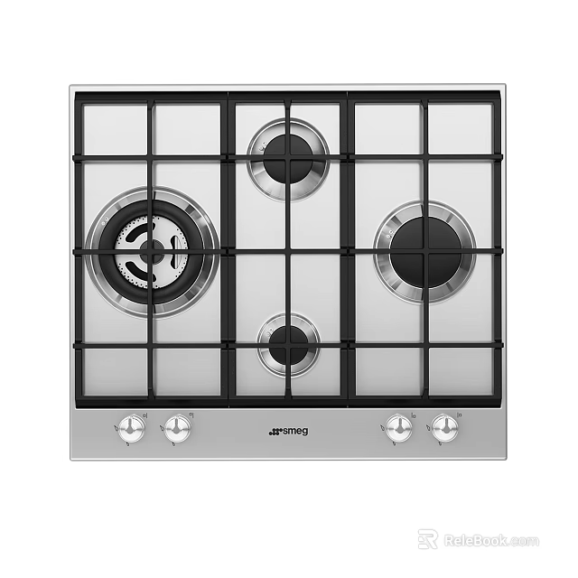 Modern Kitchen Gas Hob with Four Burners Glass Surface and Control Knobs 3d model