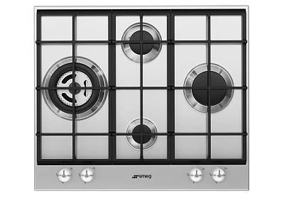 Modern Kitchen Gas Hob with Four Burners Glass Surface and Control Knobs 3d model