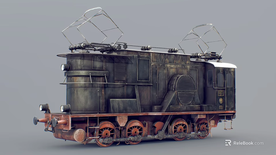 Vintage Electric Train Featuring Rusty Exterior And Pantographs 3d model