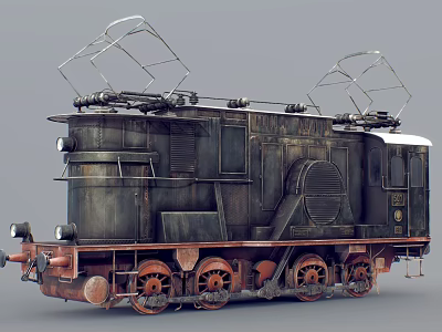 Vintage Electric Train Featuring Rusty Exterior And Pantographs 3d model