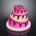 Two Tiered Birthday Cake With Pink Frosting Drizzle White Bead Border Colorful Sprinkles And Candles