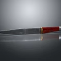 Silver Blade Weapon Knife With Red Handle And Gold Accent On Grey Background With Reflection 3d model