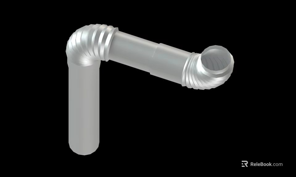 Silver Metal Bend Pipe With Corrugated Surface And Elbow Design Structure 3d model 