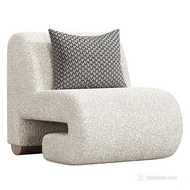 Light Beige Single Sofa With Black Geometric Cushion And Unique Textured Design 3d model 