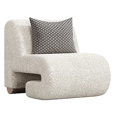 Light Beige Single Sofa With Black Geometric Cushion And Unique Textured Design 3d model