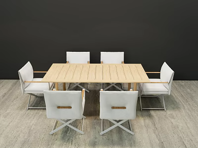 Modern Wooden Dining Table Set With Six White Chairs And Simple Design 3d model