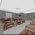 Modern Waiting Area Interior With Comfortable Sofas Green Plants Wall TV And Large Windows 3d model