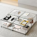 Modern Glass Top Coffee Table With Metal Frame And Tiered Storage For Living Room