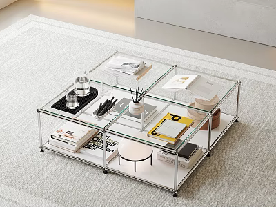 Modern Glass Top Coffee Table With Metal Frame And Tiered Storage For Living Room 3d model
