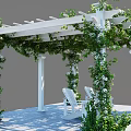 White Pergola With Lush Vines And Flowers Featuring Greenery And White Chairs And Table